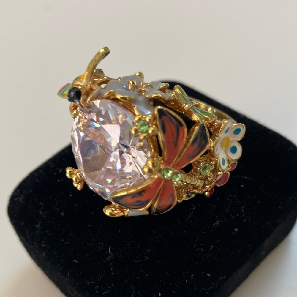 Gold Butterfly and Flower Ring